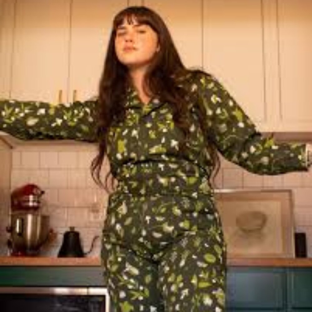 Big Bud Press Long Sleeved Jumpsuit in Green Cookbook Print